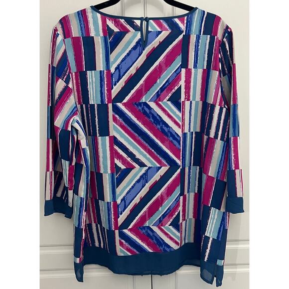 Bob Mackie Wearable Art Multicolor Abstract Print Blouse 3/4 Sleeve Size L - Picture 2 of 7